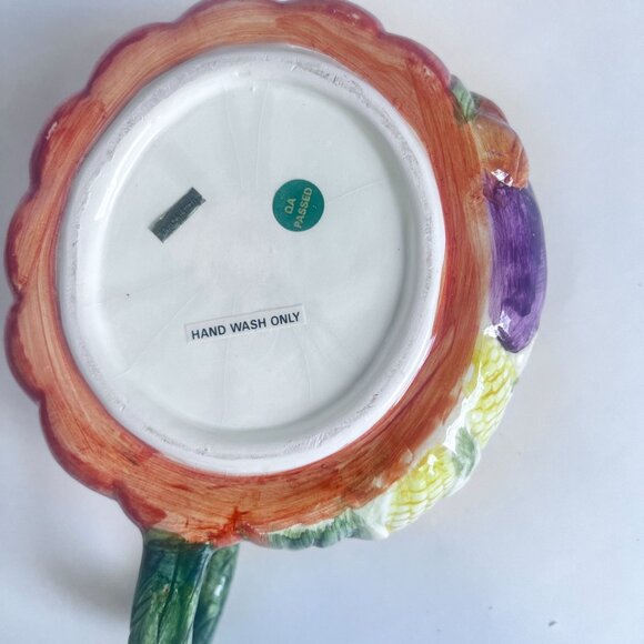 Ceramic Harvest-Themed Gravy Boat With Handle & Matching Spoon Hand-Painted - Picture 4 of 14